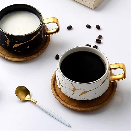 Miniatura 4 de VERDDE Cups, Marble Ceramic Coffee Cups Condensed Coffee Mugs Cafe Tea Breakfast Milk Cups Saucer Suit With Dish Spoon Set Ins