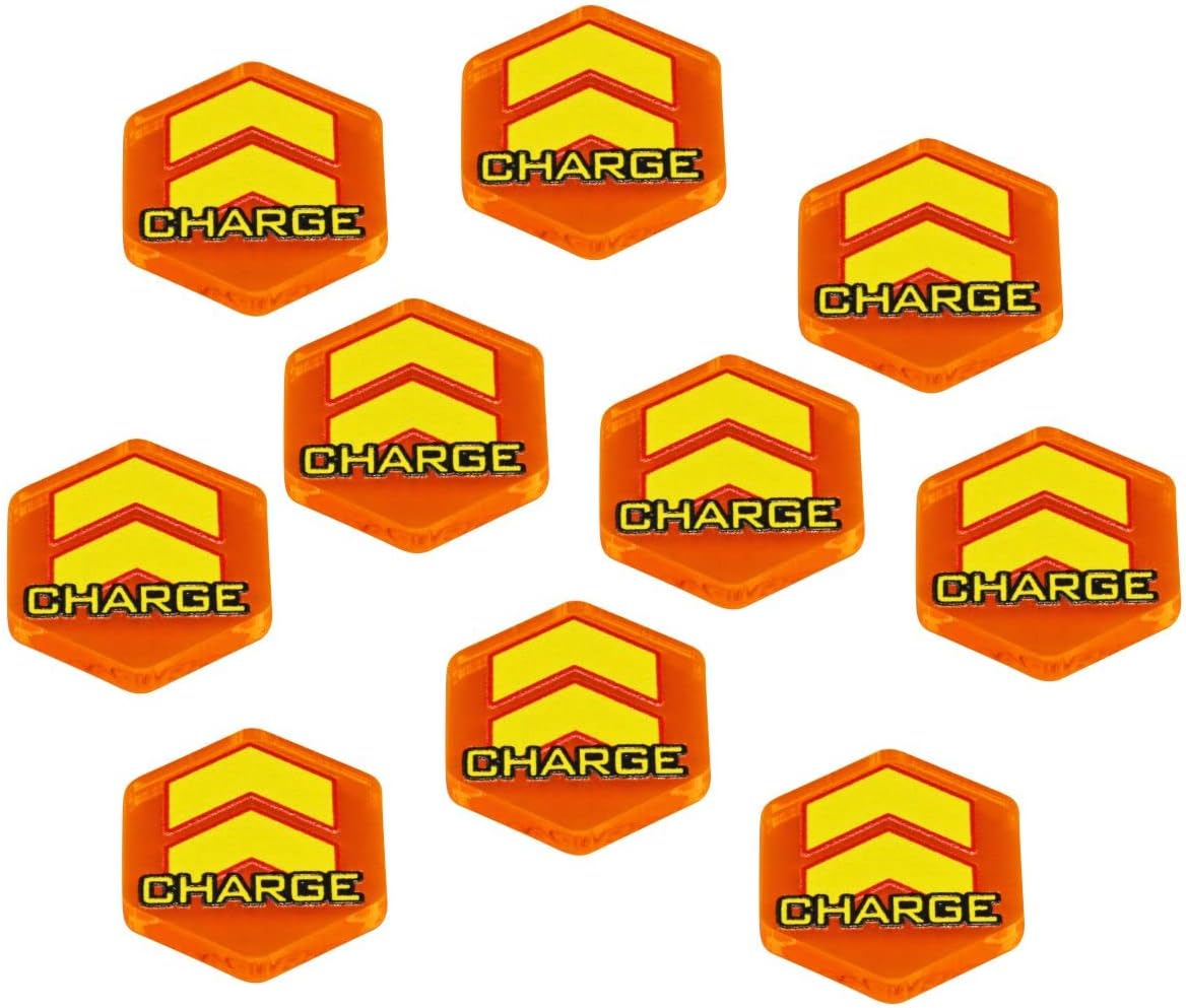 LITKO Charge Tokens | Melee Action Markers | 18mm, Set of 10 | Compatible with Classic BattleTech, BattleForce & Alpha Strike | Fluorescent Orange