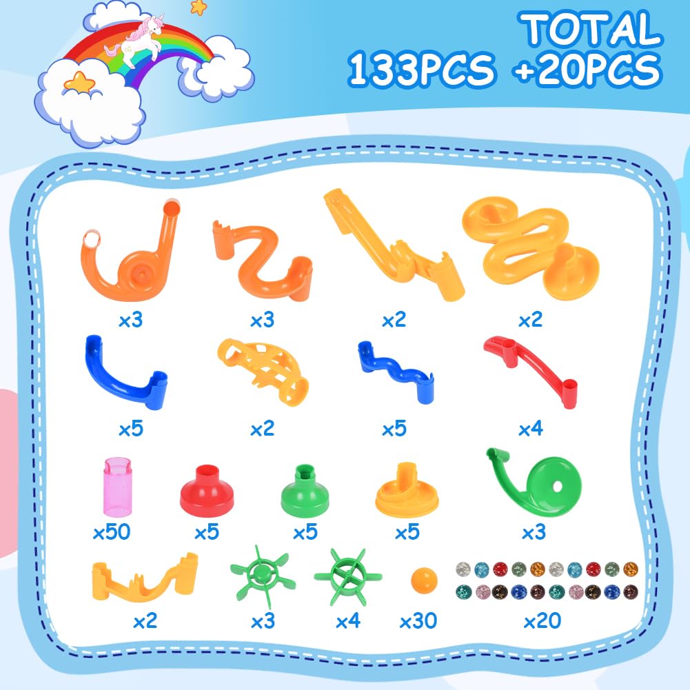 Ainiv 153Pcs Marble Runs Toys with 30 Plastic Marbles + 20 Luminous Glass Marbles - Image 3