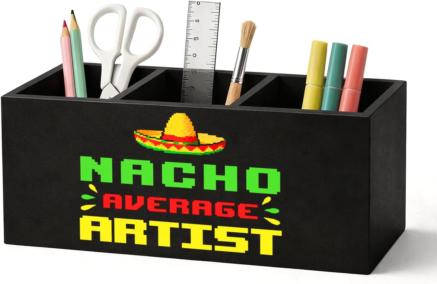 Vintage Mexican Artist Pen Holder Organizer Desk Decor, Artist Gifts for Women Men, Funny Artistic Wooden Pen Pencil Holders for Artistic Studio Office Home Desk Accessories