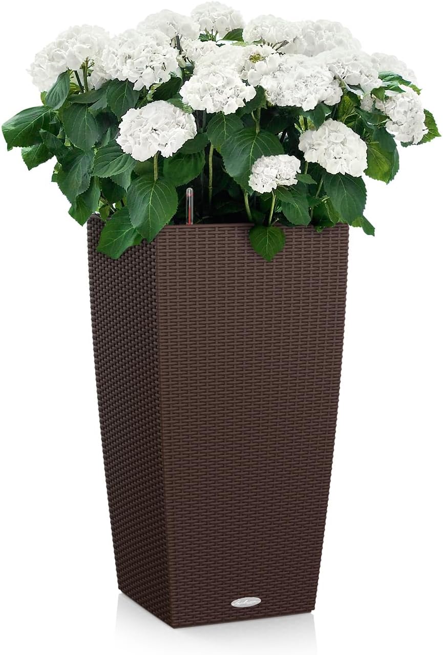Lechuza CUBICO Cottage 30 Mocha, Self-Watering Tall Planter, H22 L11.8 W11.8 in