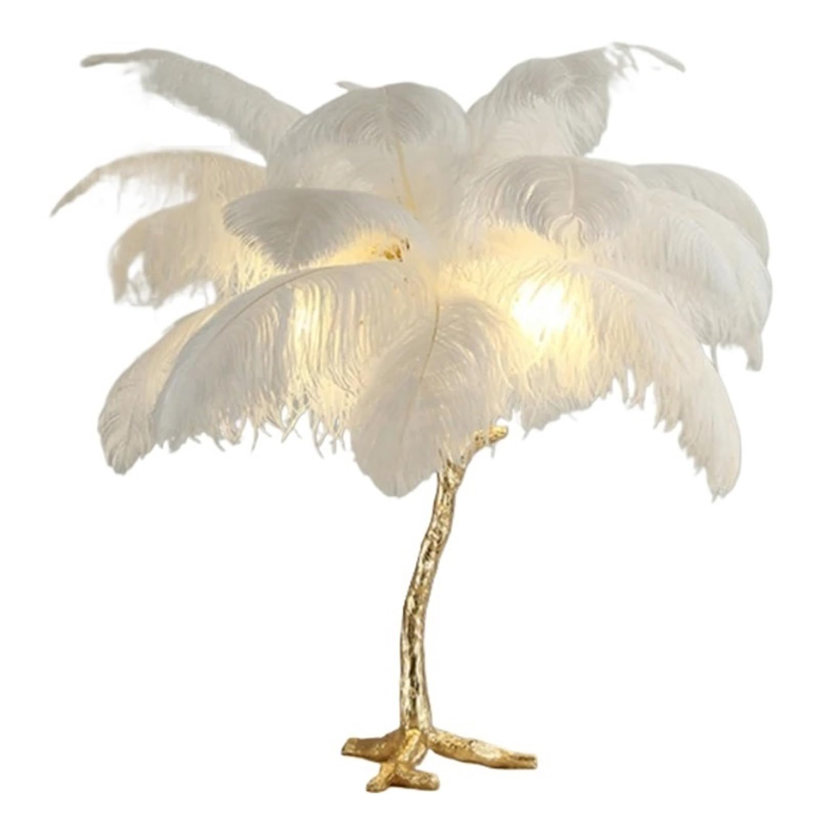 SMTYXS LED Feather Table Lamp Living Room Bedside Luxury Ostrich Decor Desk Resin Art Floor Lamps Night Light Elegant Luxurious(White,H60cm 28 Feathers)