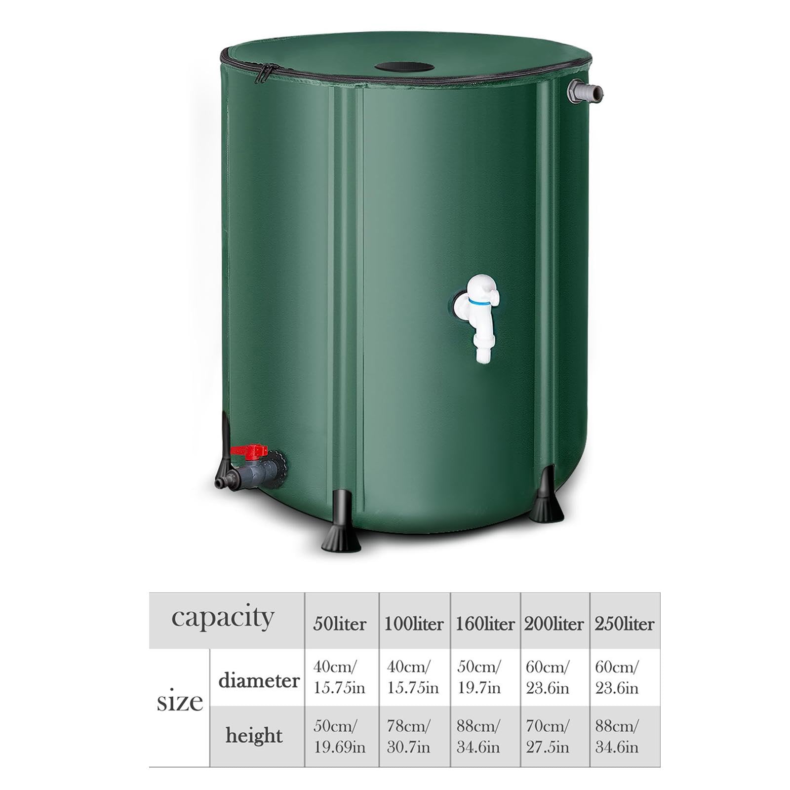 Baoblaze Barile di Raccolta dell'Acqua piovana Pieghevole, Raccoglitore d'Acqua, Serbatoio di stoccaggio dell'Acqua piovana Portatile in PVC per, 50 Litri