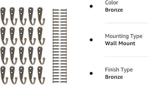 Miniatura 7 de EBOOT 20 ganchos para colgar en la pared, colgador de una sola capa y 50 tornillos (bronce)