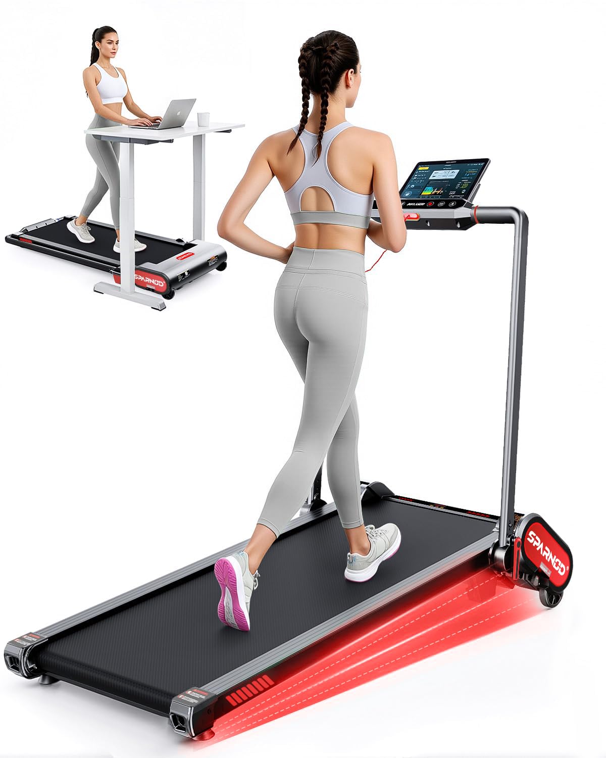Sparnod Fitness STH-3011 Walking Pad Treadmill for Home Use, 2.5 HP Motor, Speed 1–12 km/h, 13% Auto Incline, Foldable, Remote Control, Safety Lock, Shock Absorption System, Max User Weight 120 Kg