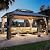 LAUSAINT HOME Outdoor Hardtop Gazebo for Patios 12x16ft, Permanent Heavy Duty Metal Double Roof Pavilion with Aluminum Frame & Enclosed Curtains and Mosquito Nettings for Lawn and Garden, Brown Metal