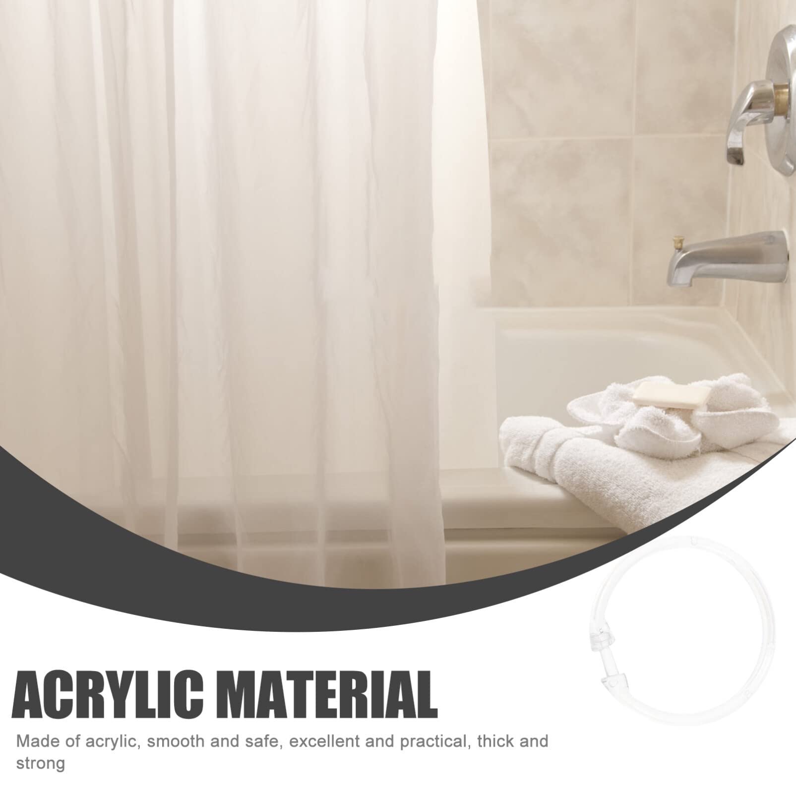 24 ganchos transparentes para cortina de ducha, anillos de hebilla circulares decorativos para barras de cortina de esquina y rieles, accesorios de ducha resistentes al óxido y fáciles de instalar