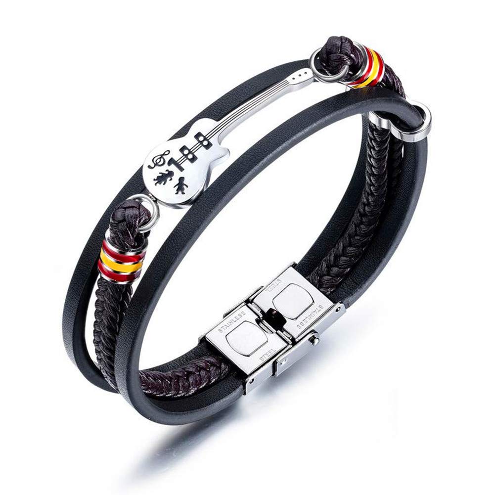 ATEIELLI Bracciale Uomo Chitarra PU Pelle Acciaio Inossidabile 'Musica Serie' 21cm o piu‘ corta JWB306