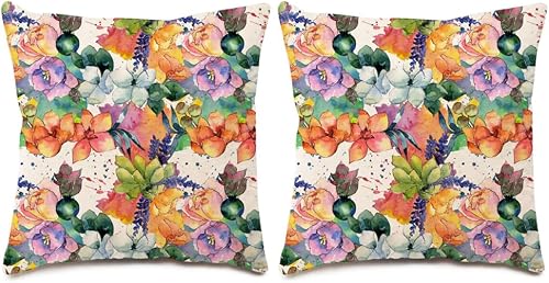 COTT N CURLS Flower Pillow Set of 2 in Aquarelle - Decorative Pillow Covers 20x2