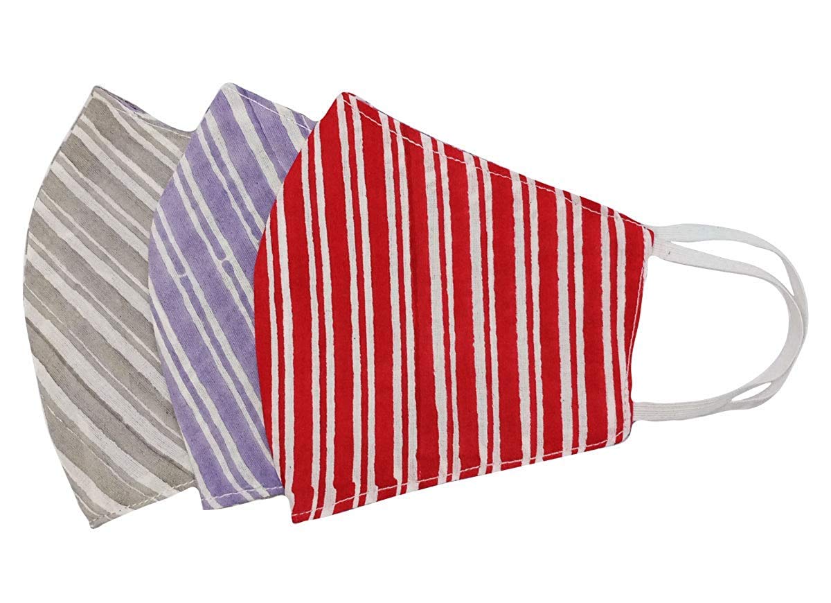 RUCHIKA FABS 100% Cotton Unisex Reusable Breathable Washable Eco friendly Hand Block Printed Double Layer Cotton Mask (Pack of 3) latest Print RFM1019