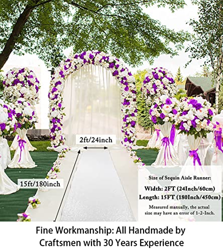 ShiDianYi White Aisle Runners for Weddings 2FTx15FT Sequin Fabric Aisle Runner Outdoor Indoor Party Supplies 15FT Long Glitter Bridal Ceremony Carpet Runner for Birthday Prom Hallway Deocration