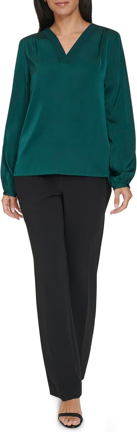 Calvin Klein Womens V Neck Long Sleeve Blouse