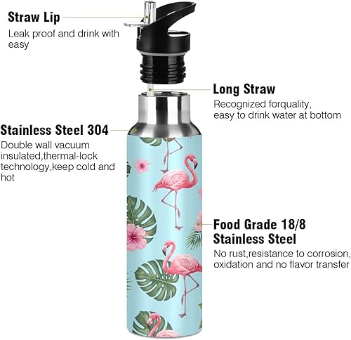 Miniatura 3 de Insulated Water Bottle 32 Oz, BPA-Free Sport Water Bottle Insulated for Gym Outdoor Travel School, Tropical Pink Flamingos Blue