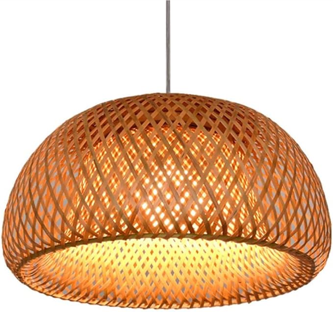 FUMIMID E27 bamboe hanglamp retro nostalgie rotan handgeweven hanglamp ronde in hoogte verstelbare modellering hanglamp restaurant slaapkamer hanglamp café bar decoratieve verlichting,30cm