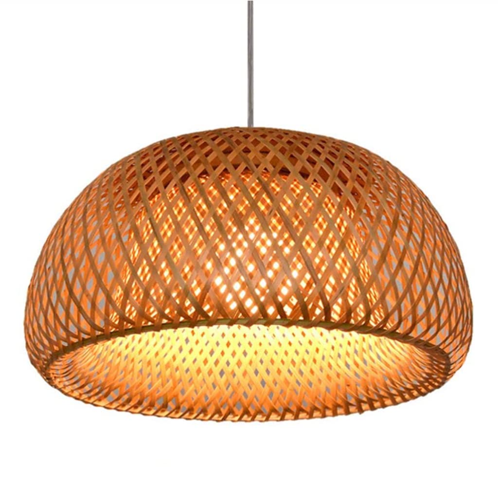 FUMIMID E27 Bamboo Pendant Lamp Retro Nostalgia Rattan Hand-Woven Pendant Light Round Height-Adjustable Modeling Hanging Lamps Restaurant Bedroom Hanging Lights Cafe Bar Decorative Lighting,30cm