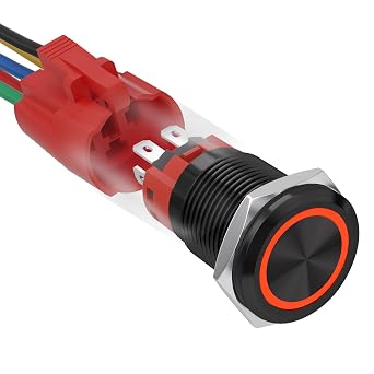 16MM Latching Push Button Switch with Light Reset Self-Locking 12VDC with Wire 1NO1NC