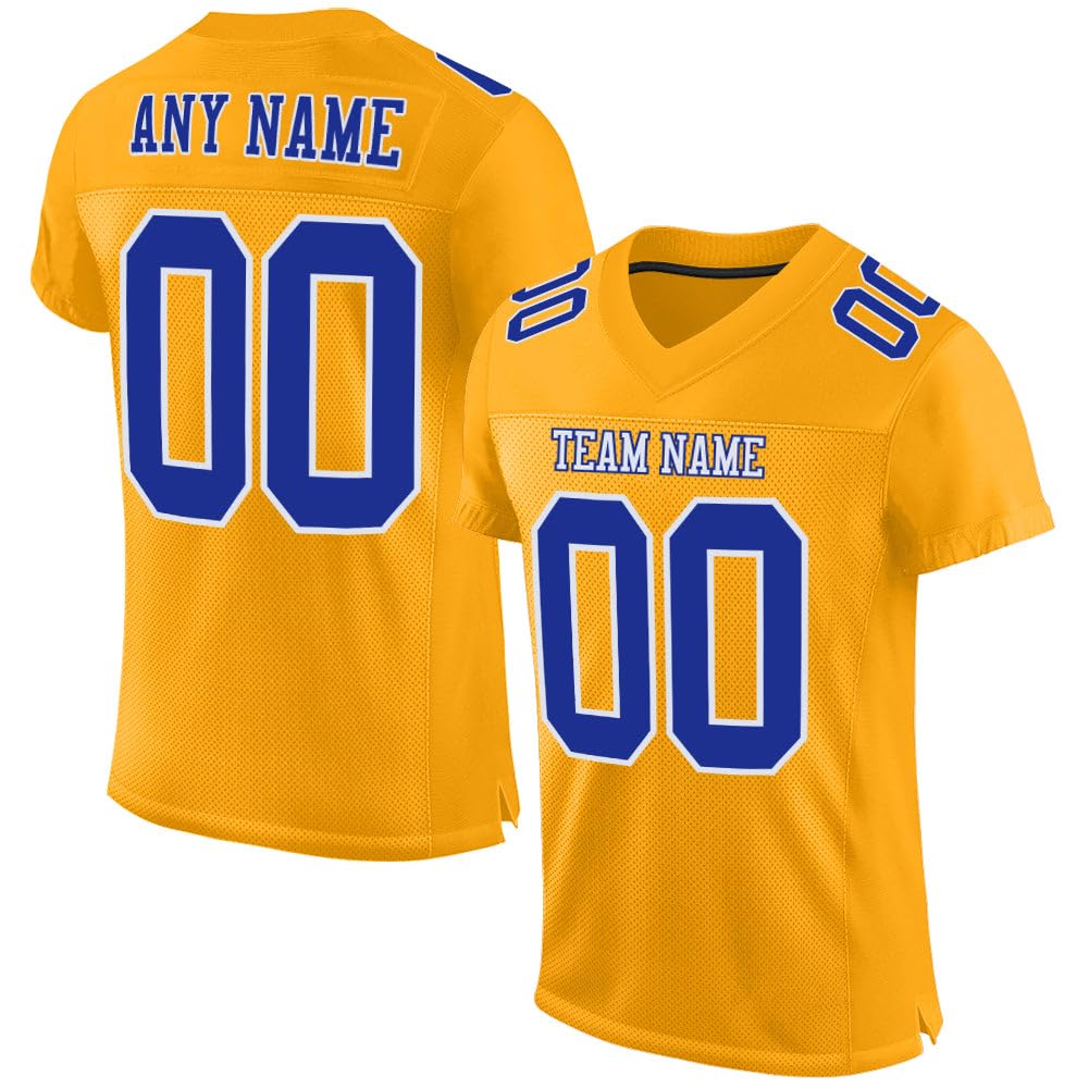Generic Custom Football Jersey in Gold Royal Personalized Name Number Practice Jerseys, Customized Football Shirt for Men Women Kids
