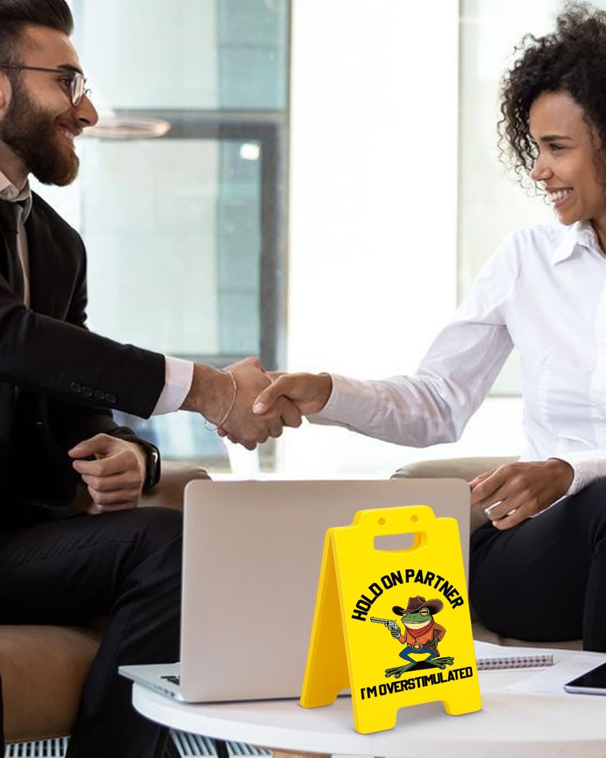 Funny Office Desk Decor Sign Hold on Partner I'm Overstimulated Sign Cubicle Decorations Stress Relief Gifts for Coworkers Teammates Friends - Image 5