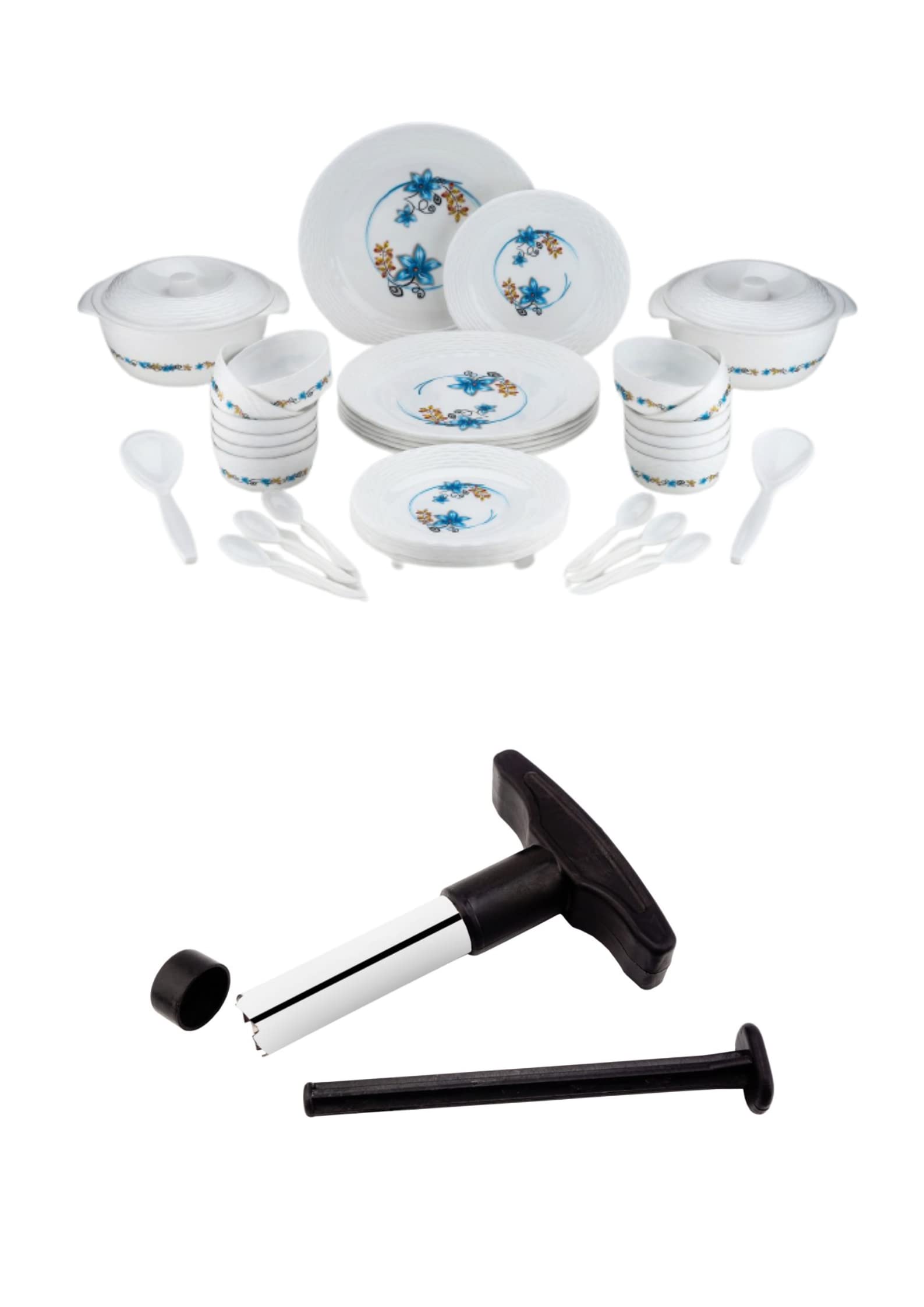 Dinner Set of 36psc Exclusive, Microwave Safe Plastic Printed Round Dinner Set. 6 Big PLATS, 6 Small PLATS , 12 Small Bowl,2 Big Spoon and 6 Table Spoon 2 Big Bowl with 2 LID, Multi Color