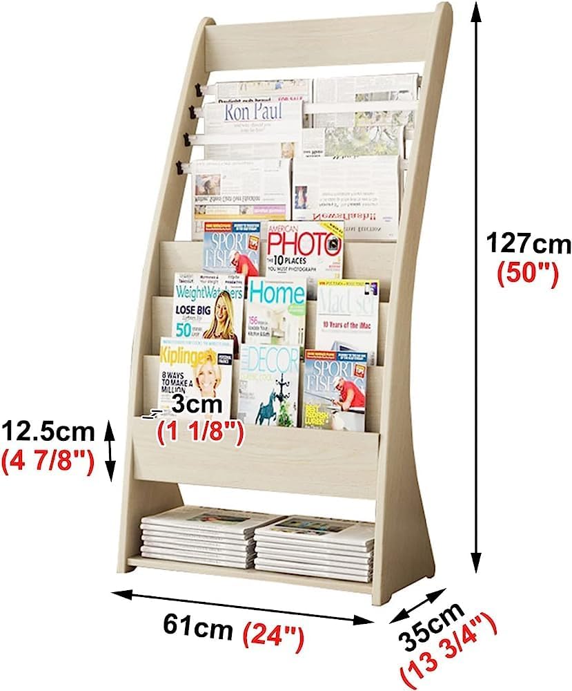 Wooden Magazine Rack – Large Floor-Standing Organizer for Living Room, Ideal for Newspapers, Pamphlets & Catalogs(Color:Natural)