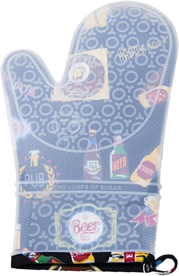Two Lumps of Sugar Kitchen Silicone Mittens Pot Holder Oven Mitt and for Hot Pots (Beer), Cooking, Baking, Grilling, Crafting, Gardening, Pet Grooming, 100% cotton, exclusive stain and water repellent