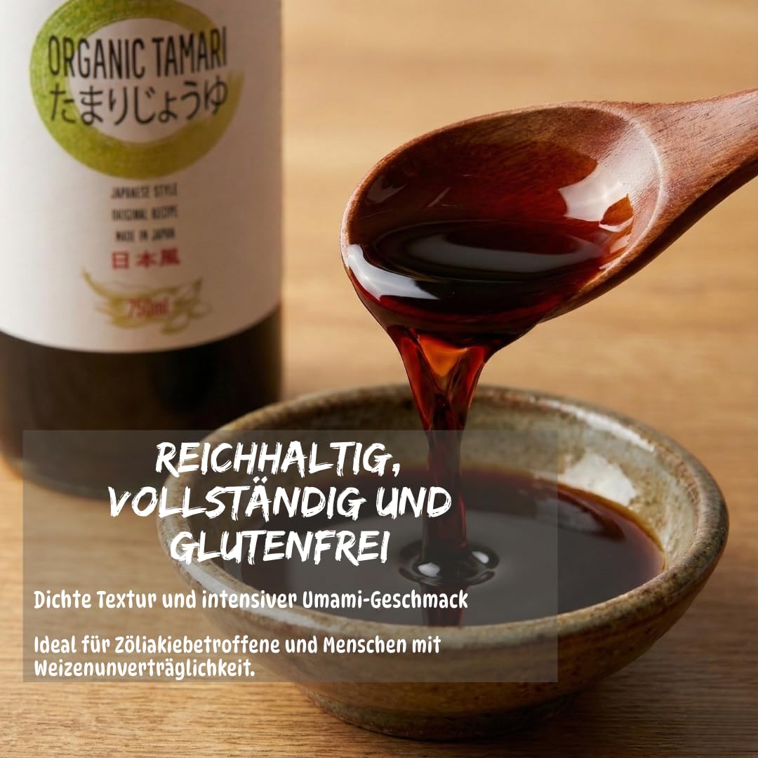 Umami Bio Tamari Sojasauce 750ml - Glutenfrei - Traditionelle Kioke-Holzfass Fermentierung - Hergestellt in Japan - Ideal für Sushi, Wok und Zöliakie-Diäten