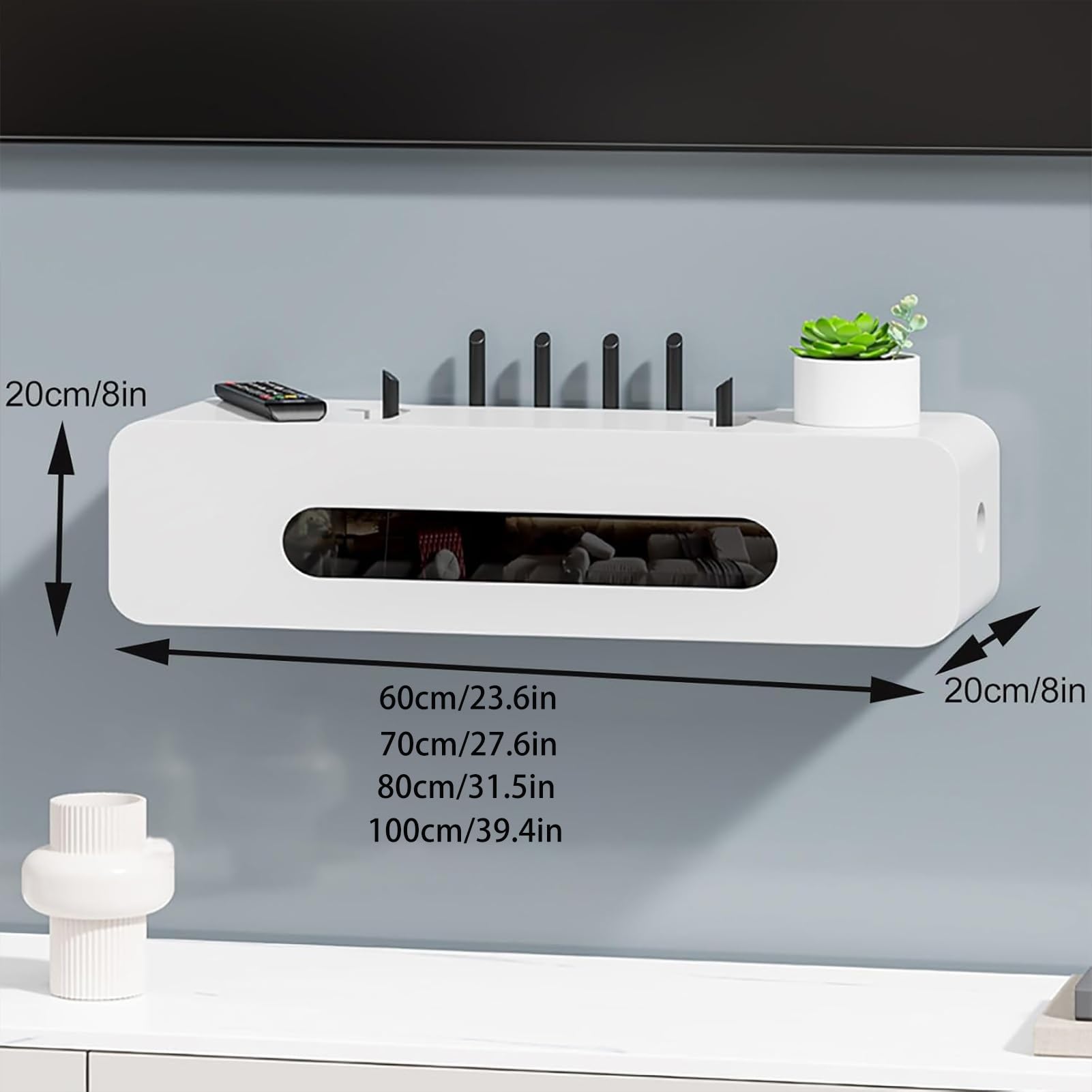 Boîtier Mural pour routeur WiFi, Panier de Rangement pour routeur, Meuble multimédia pour la Maison et Le Bureau, Aufbewahrungsbox Drahtlos(Nero,100cm/39.4in)