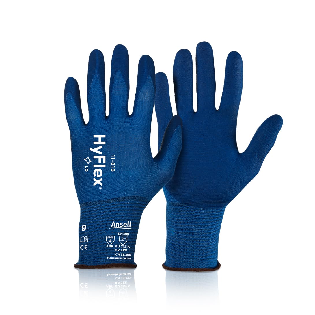 Ansell HyFlex 11-818 Ultralight Mechanical Protection Abrasion-Resistant Gloves, X-Small, Blue (1 Pair)