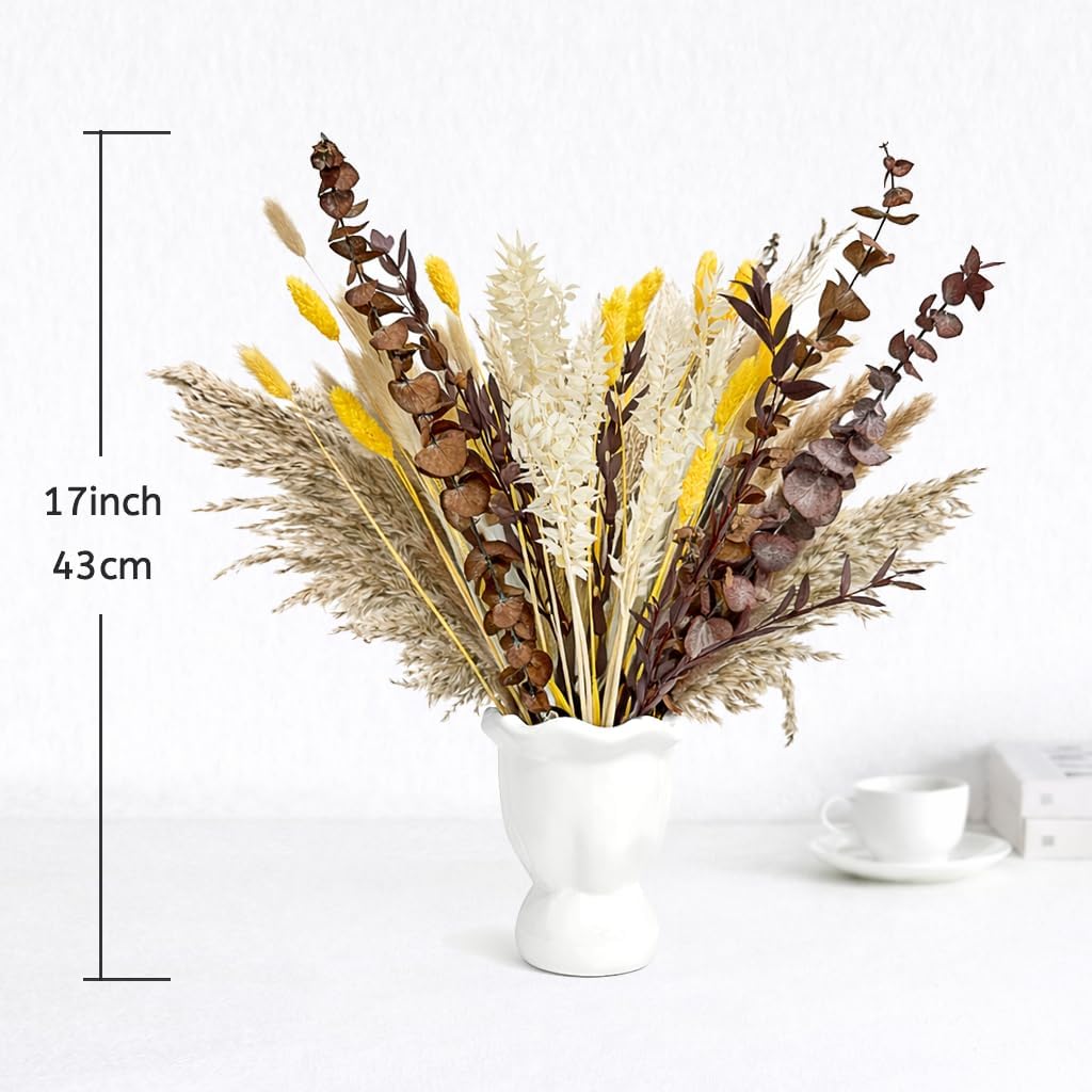 Warm Tone Dried Flower Bundle(No Vase) - 68 Natural Stems for Boho Decor, Weddings & Vase Filling | Includes Pampas Grass, Lavender, Bunny Tails, Reeds & More