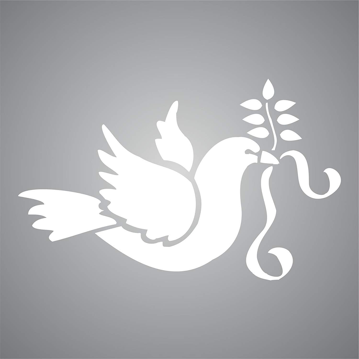 Dove of Peace Stencil, 7.5 x 4.5 inch (M) - Christmas Peace Dove Olive Branch Stencils by CRAFT KREATIVELY