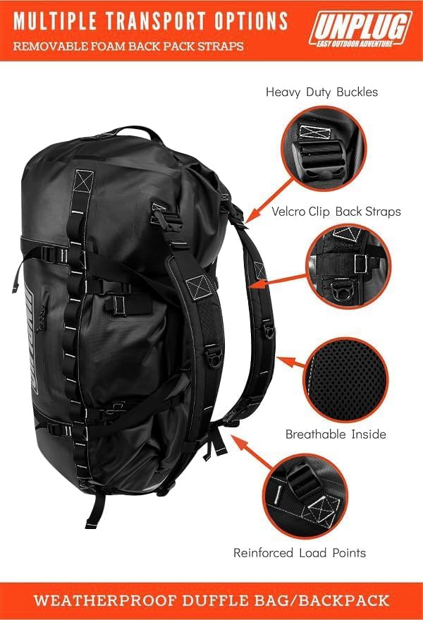 Image of UNPLUG Ultimate Adventure | 1680D Heavy Duty Waterproof Bag | Large Travel Bag which can be Used for Camping, Motorcycling, Boating, or Hunting| 65L BLACKOPS