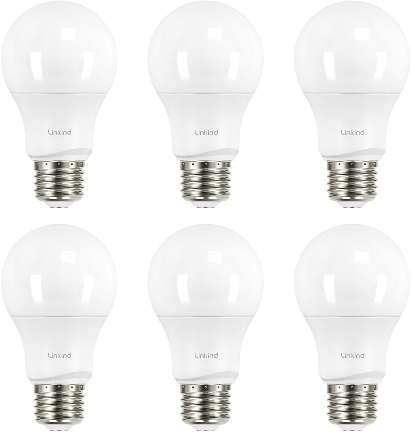 Linkind A19 LED Light Bulbs Dimmable, 40 Watt Equivalent, E26 Base, 2700K Soft White, 5W 450 Lumens CRI80+, 120V, UL Listed FCC Certified, LED Lights for Bedroom Living Room Home Office, 6 Packs