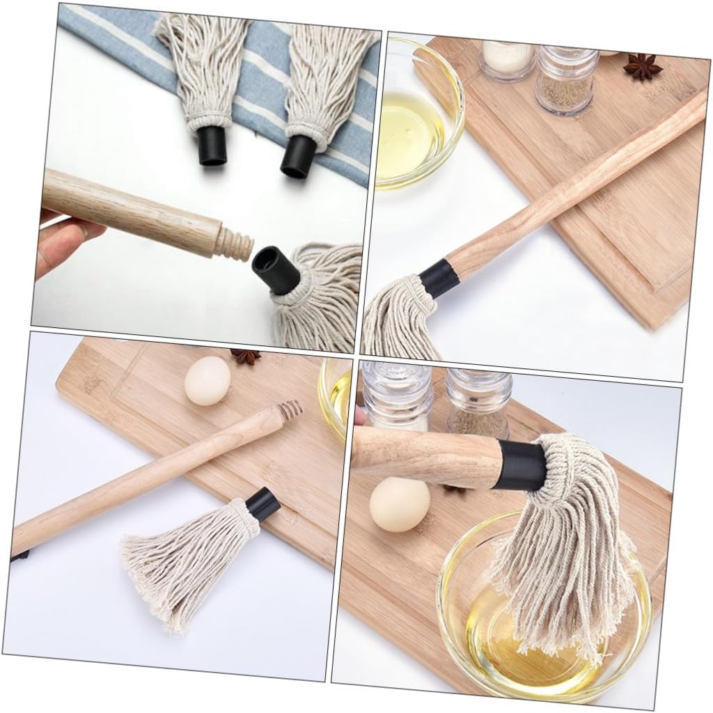 Bbq Basting Brush with Replaceable Cotton Yarn Heads Elastic Moisture-resistant Grill Brushes for Baking Grilling Cooking with Practical Handle and Hook Style