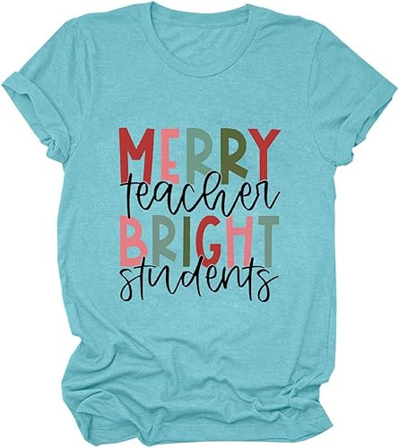 Camiseta brillante para estudiantes con texto en inglés "Merry Teacher", para mujer, para Navidad, regalos para profesores