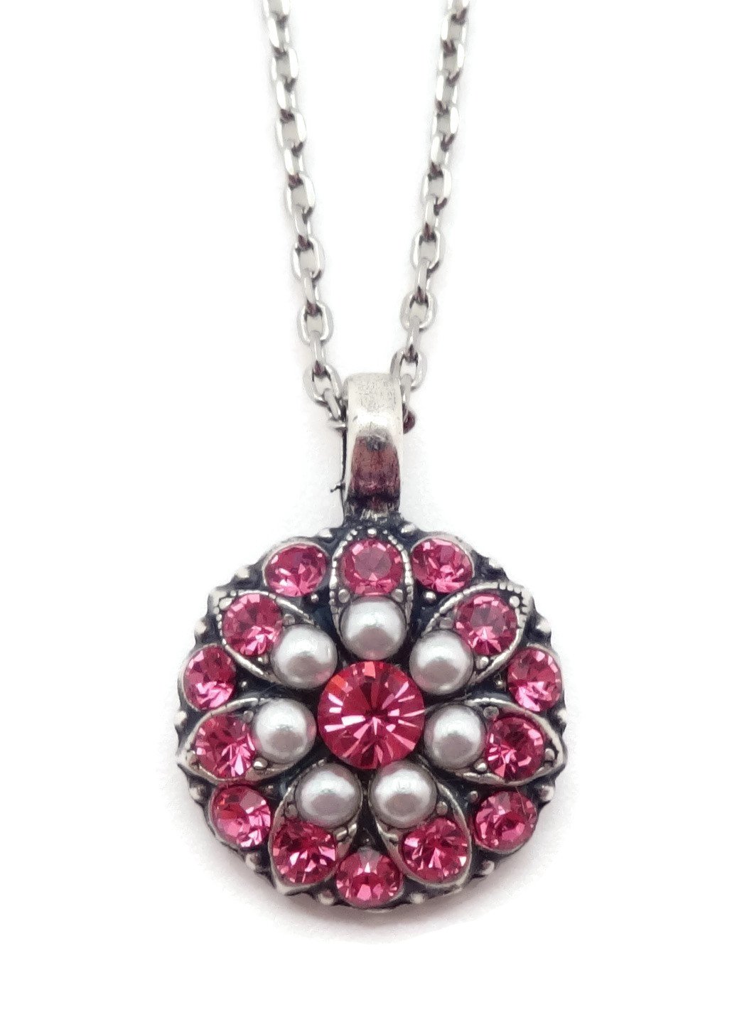 Mariana Saba Silvertone Guardian Angel Necklace in Rose Crystal and Simulated Pearl M48209