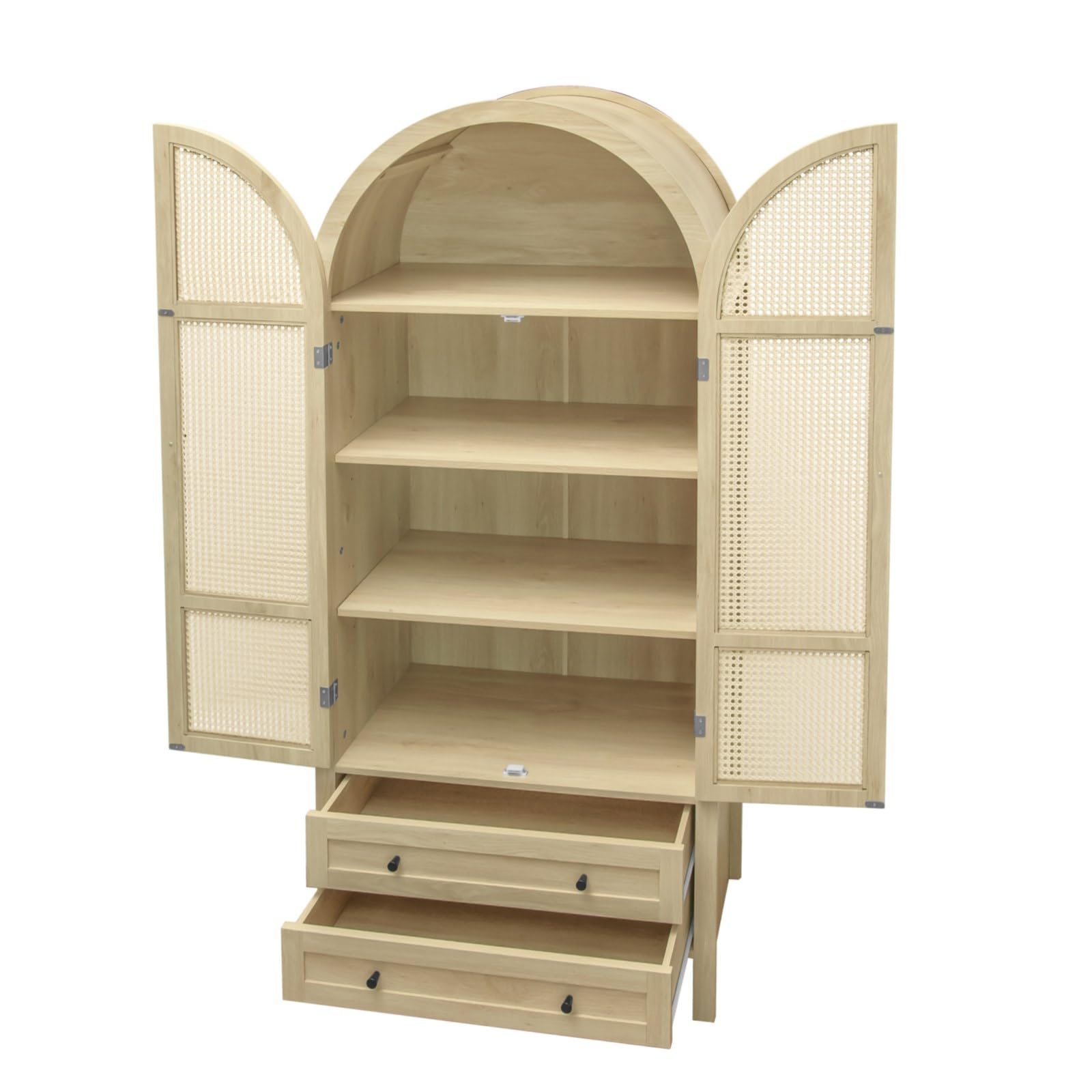 PUGSDRLY Buffet Haut Salon avec 2 Portes en rotin tressé et 2 Tiroirs,Vitrine,Buffet Salle a Manger en Forme d'arc,Meuble de Cuisine Rangement,Armoire de Rangement en Bois,79x39.5x178cm (Style-B)