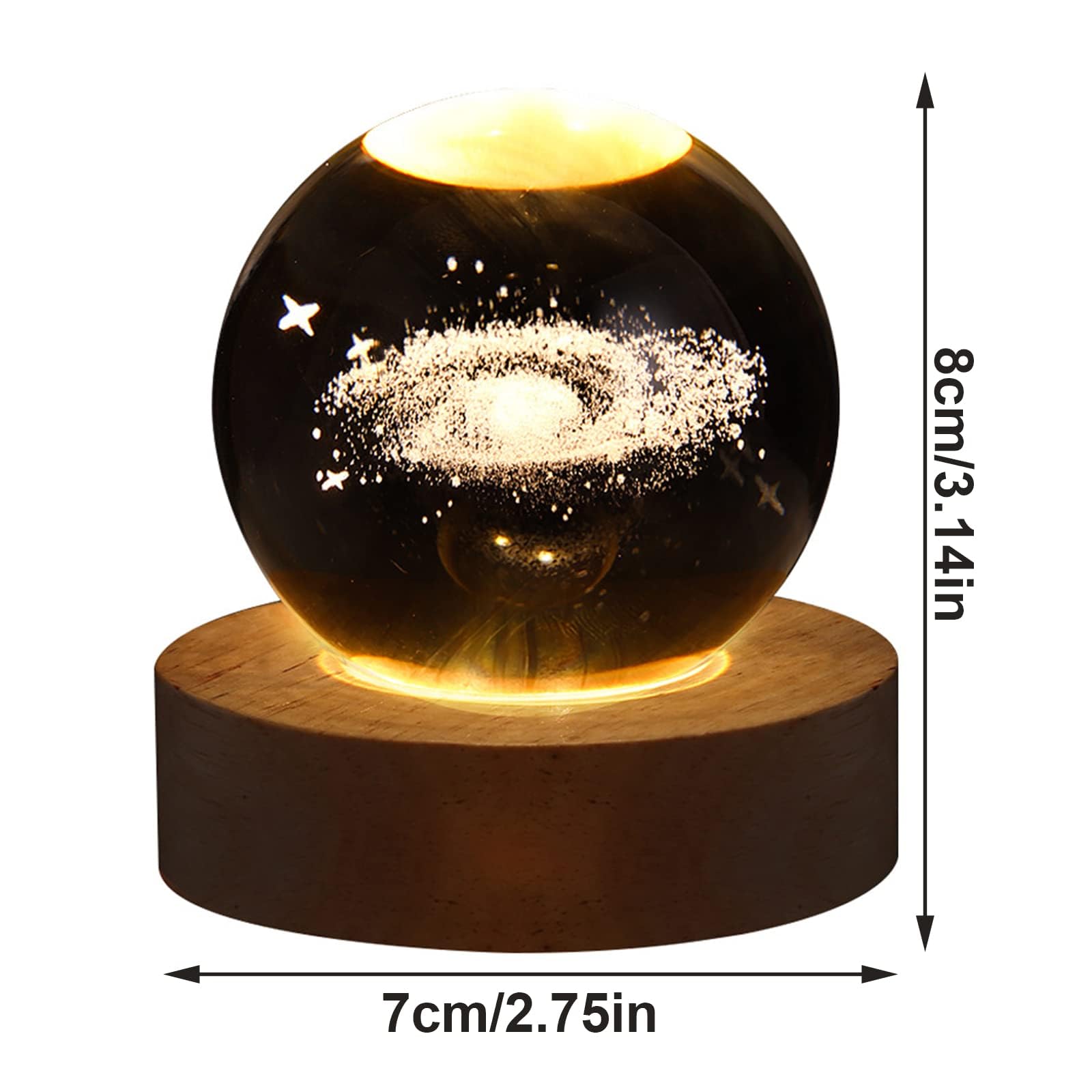 DRYFAL 3D Saturn Crystal Ball Night Light for Kids Glass Ball Night Lamp with Wood Base Fantasy Decor Crsytal Ball Saturn LED Galaxy Planet Nightlight Gift Bedroom Decor - Image 3