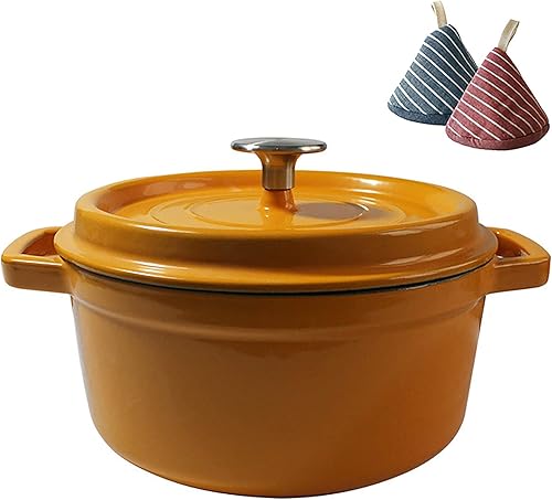 NERDOH Olla redonda de hierro fundido esmaltado, horno holandés de hierro fundido resistente con revestimiento esmaltado, olla múltiple para carnes NERDOH Olla redonda de hierro fundido esmaltado, horno holandés de hierro fundido resistente con revestimiento esmaltado, olla múltiple para carnes