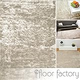 hochflor teppich shaggy 160x230 Antistatisch (Fusselfrei) floor factory Exklusiver Hochflor Shaggy Teppich Satin beige/Creme 160x230 cm - edler, seidig glänzender Teppich
