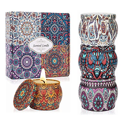 Velas Perfumadas Juego de 4 Vela de Soja Natural 4 onzas Bohemia Juego de velas en tarro Hogar perfumado por Mujeres Meditación, Bañera, Yoga, día de San Valentín Cover