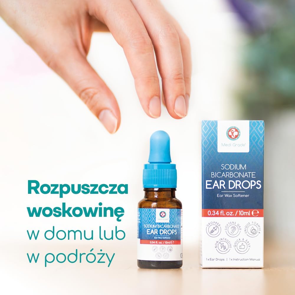 Medi Grade Капли для ушей с гидрокарбонатом натрия — капли для растворения ушной серы с дозатором для удобного применения — средство для очистки ушей, предназначенное для размягчения и удаления ушной серы в домашних условиях