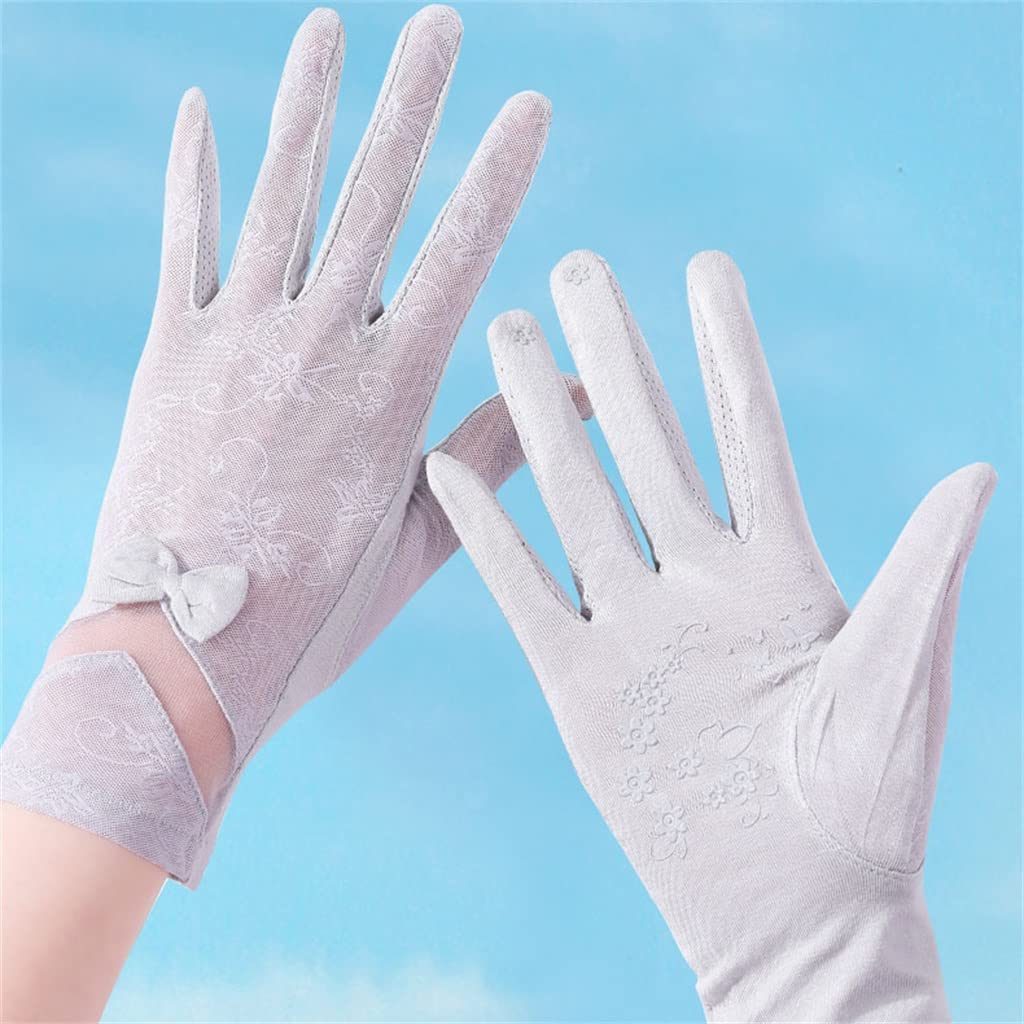 Women's Thin Driving Full Finger Touch Screen Short Lace Hand Guard Spring and Autumn Ice Silk Gloves