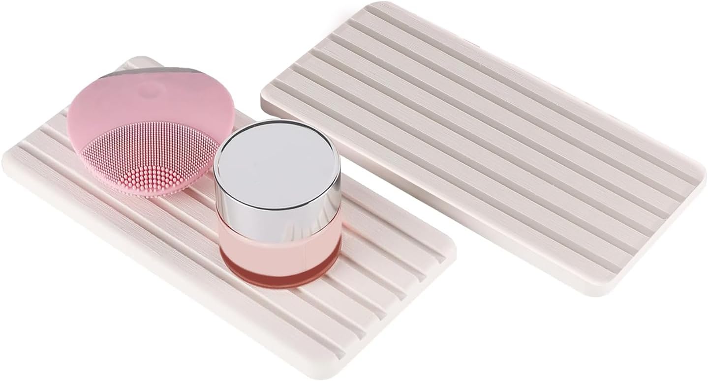 Lonimia 2Pcs Water Absorbing Diatomite Coasters, Quick Dry Stone Tray, Stone Drying Tray BathroomUsed for Hand soap & Drinks Bottles & Plants &cups and Cosmetic Bottles in Kitchen, Bathroom(White)