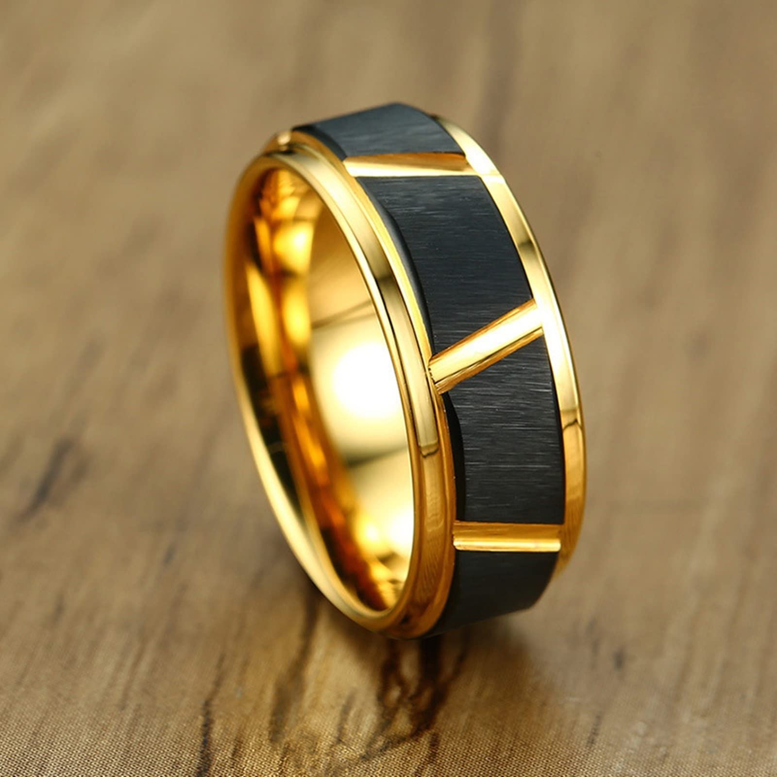 Epinki 2 Stück Partner Halsketten mit Gravur in Wolfram, Gebürstet Ringe Anhänger Pärchen Ketten, Schwarz Gold für Frauen & Männer, Breite 8mm - Herrenkette 60cm, Damenkette 50cm