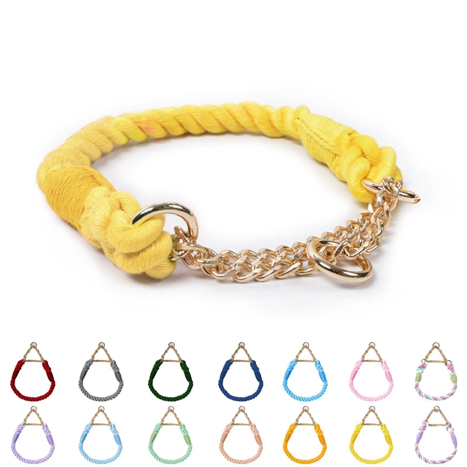 Dog Collar Comfortable Cotton Dog Collars Adjustable Braided Cotton Multi-Color Rope Collar With Durable Metal Dog Chain(5313,S)