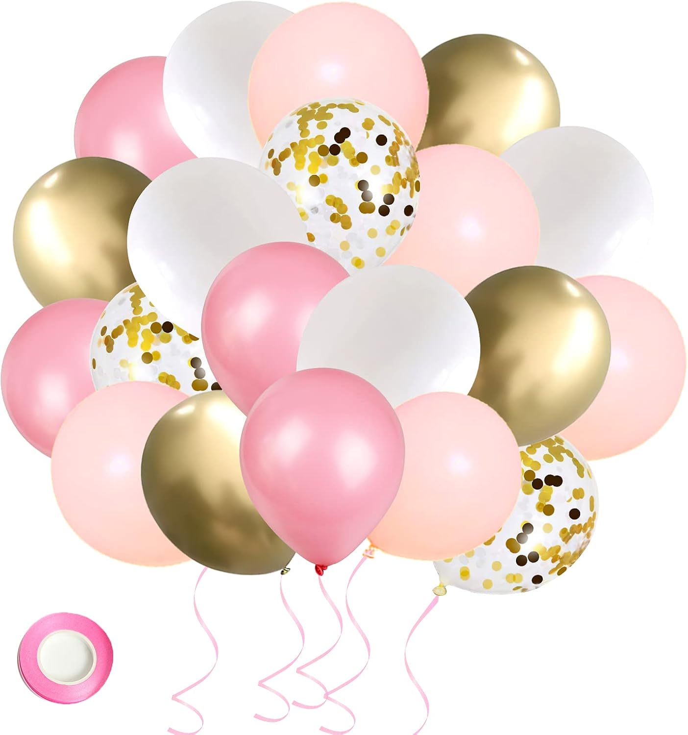 Pink and Gold Balloons, 50PCS Pink White and Gold Latex