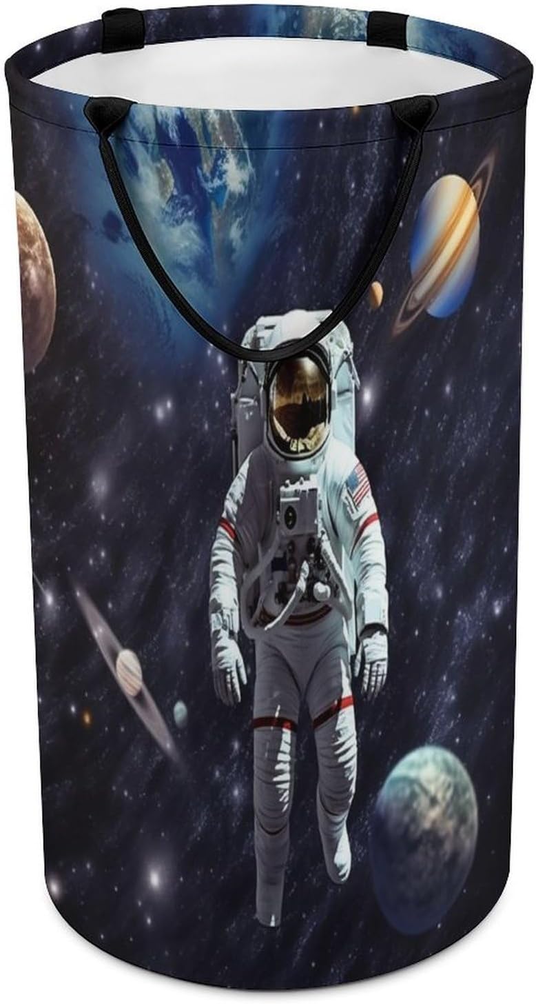 Space Astronaut Large Collapsible Laundry Basket - Sturdy Waterproof Clothes Hamper With Reinforced Handles For Bedroom
