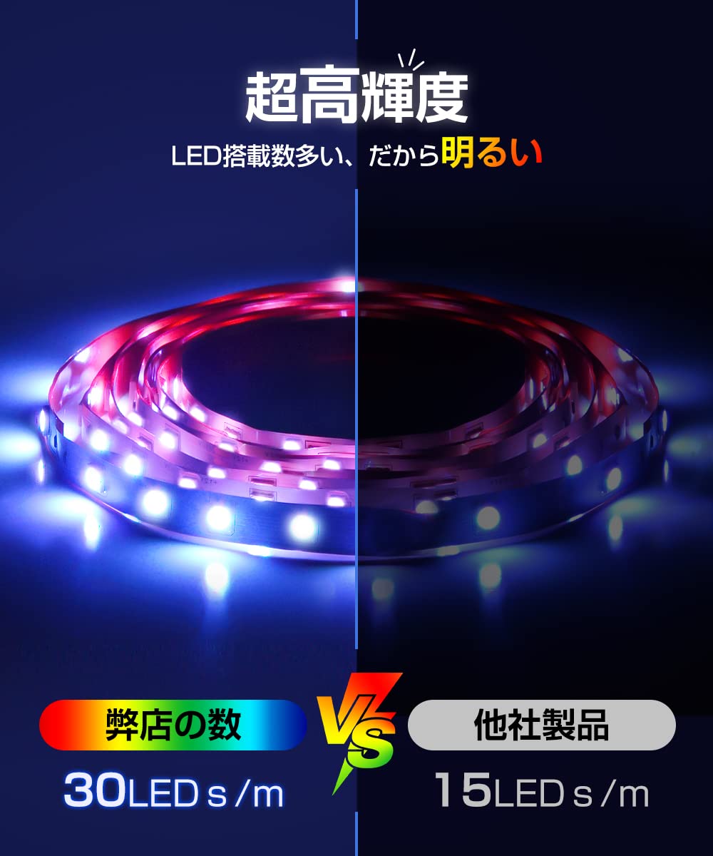 Amazon.co.jp: LEDテープライト 音楽モード テープライト 20カラー調整