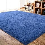 ISEAU Navy Blue Rug for Bedroom, 6 x 9 Feet Shaggy Area Rug, Fluffy Rugs for Living Room,Fuzzy Rug,R