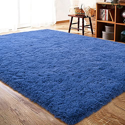Iseau Navy Blue Rug For Bedroom, 6 X 9 Feet Shaggy Area Rug, Fluffy Rugs For Living Room,Fuzzy Rug,Rectangle Nursery Rug,Bedside Rug For Boys Kids Room Indigo Carpets Dorm Home Decor #TOP19